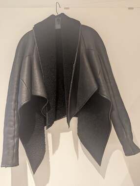 Rick Owens Black Shearling Stooges Jacket with Drape Front